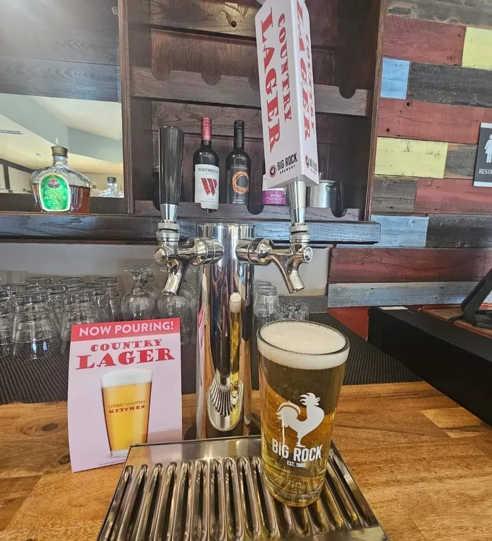 The bar and taps pouring Country Lager at Cheryl's Country Kitchen in Airdrie, AB